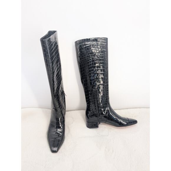 NIB Veronica Beard Cecile Croc-Embossed Tall Boot Wide-Calf Sz US 7M Black - Picture 3 of 13